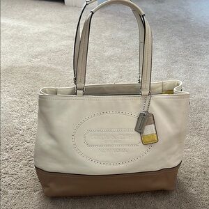 Coach Cream and Tan Women's Tote Bag
